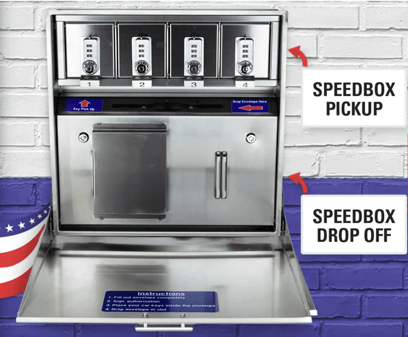 The 24/7 SpeedBox key drop and pickup lockboxes at Grote Auto Service Center